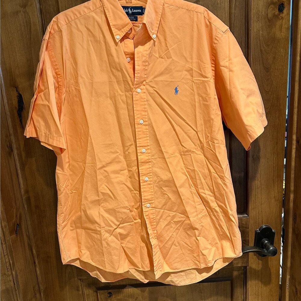 EUC Men's Polo Ralph Lauren Peach Blake Short Sleeve Button Down Shirt  Size L